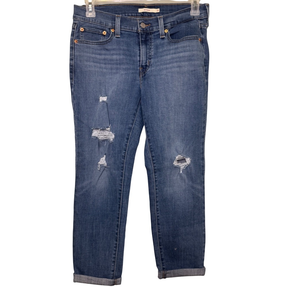 Levi's Boyfriend Jeans 28 Women's Medium Wash Distressed Destroyed levis